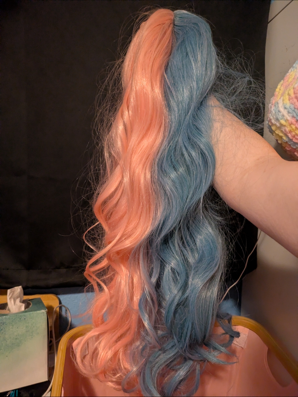 Pink And Blue Split Dye Synthetic Wig